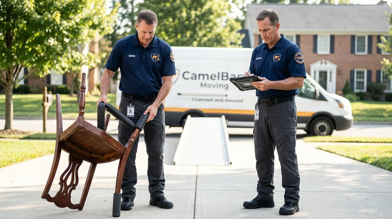 Movers inspecting furniture for damage prevention before loading in Burlington, VT