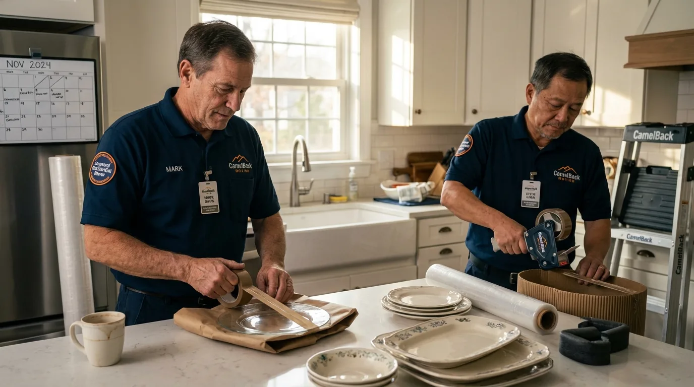 Professional crew packing kitchen dishware in Burlington, VT